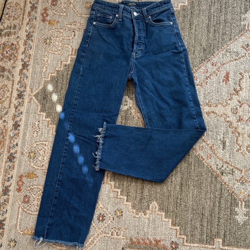 wild fable Dark Indigo High-Rise Frayed Hem Straight Jeans